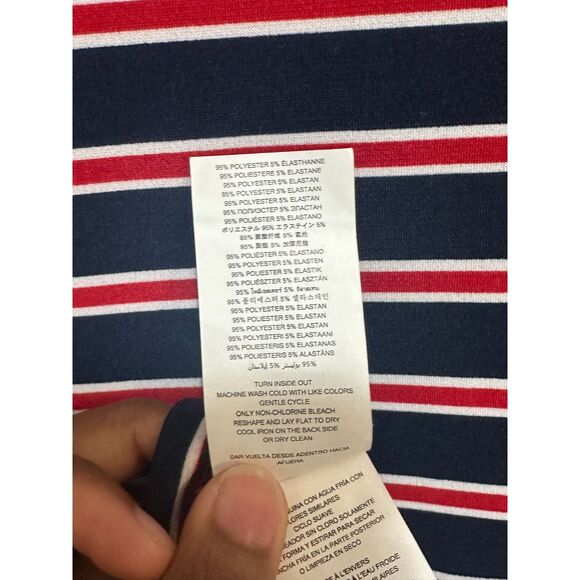 Michael Kors Navy‎ Red Striped Puff Sleeve Top Women’s XL Stretchy Casual - Picture 6 of 9